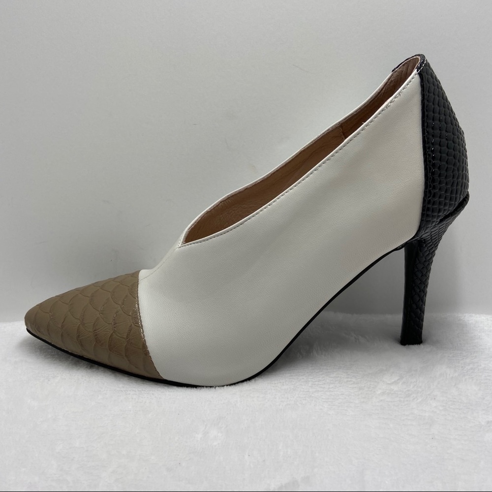 Pointed Toe V Cut Black Python Stiletto Heel Pumps - image 3